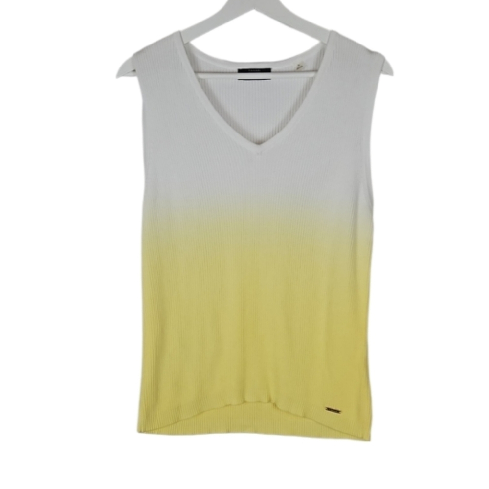 Tahari Ombre Ribbed Top, White, Sunny Yellow, XL